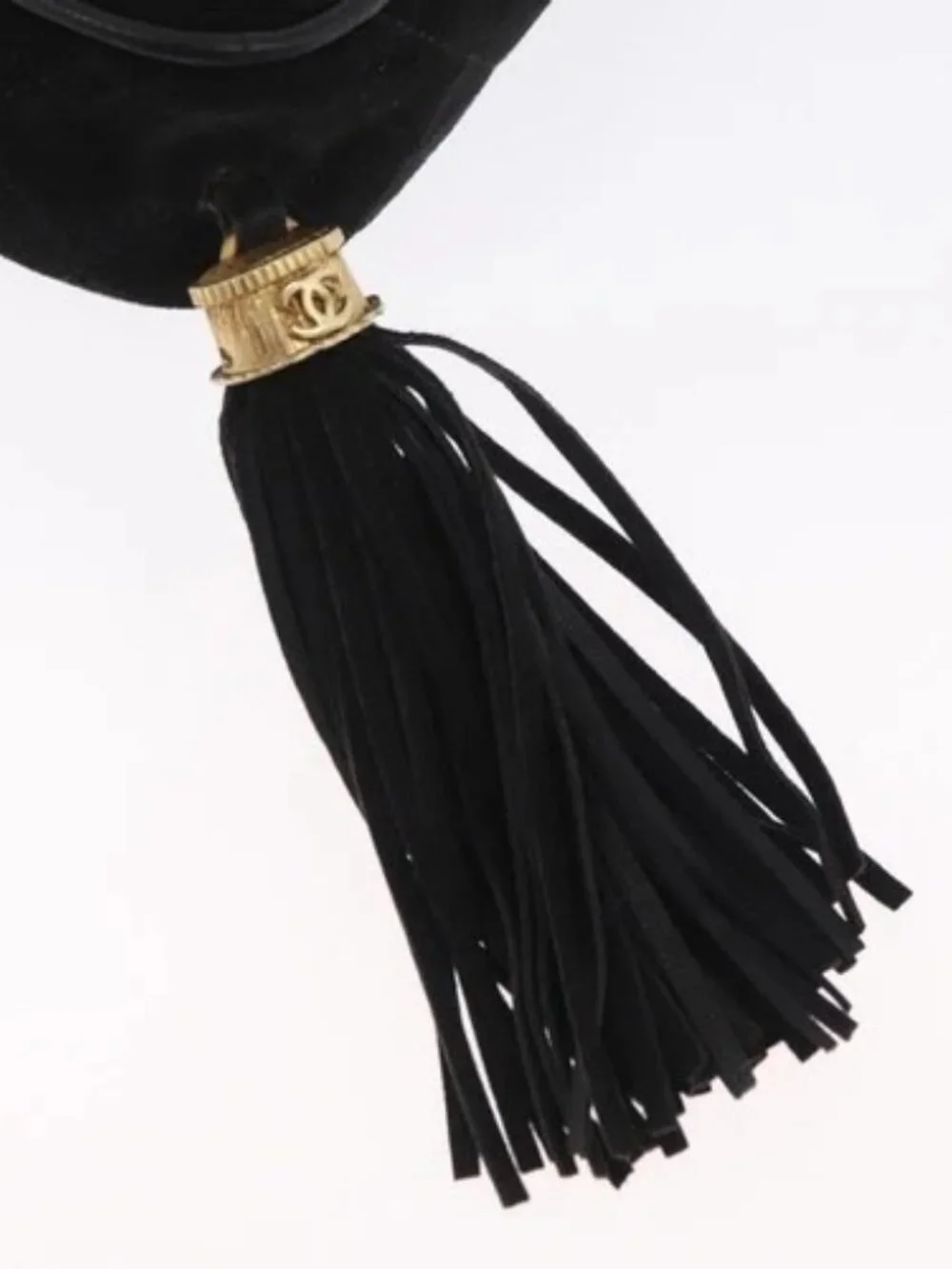 CHANEL Chain Choco Bar Shoulder Bag Suede Black Gold CC Auth LNZ606A